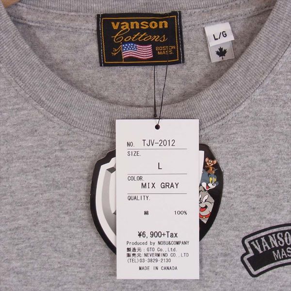 VANSON バンソン TJV-2012 TOM&JERRY トムとジェリー カナダ製 半袖 Tシャツ グレー系 L【新古品】【未使用】【中古】