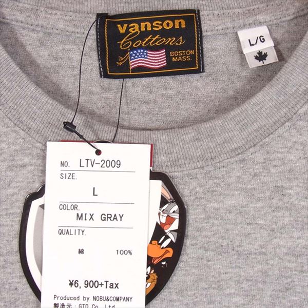 VANSON バンソン LTV-2009 ルーニー・テューンズ LOONEY TUNES 天竺 半袖 グレー系 L【新古品】【未使用】【中古】