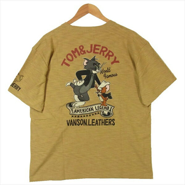 VANSON バンソン TJV-2011 トムとジェリー TOM AND JERRY ロゴ刺繍 スラブ天竺 半袖 カーキ(サンドベージュ)系 XL【新古品】【未使用】【中古】