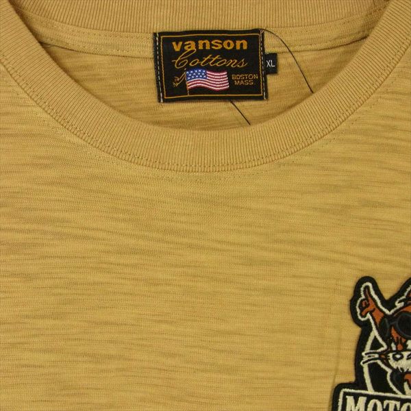 VANSON バンソン TJV-2011 トムとジェリー TOM AND JERRY ロゴ刺繍 スラブ天竺 半袖 カーキ(サンドベージュ)系 XL【新古品】【未使用】【中古】