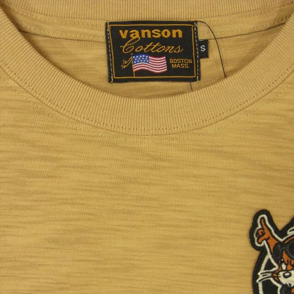 VANSON バンソン TJV-2011 トムとジェリー TOM AND JERRY ロゴ刺繍 スラブ天竺 半袖 カーキ(サンドベージュ)系 S【新古品】【未使用】【中古】
