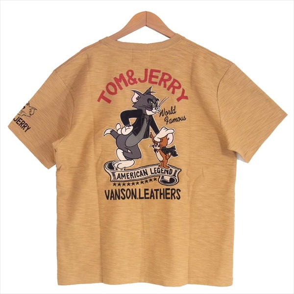 VANSON バンソン TJV-2011 トムとジェリー TOM AND JERRY ロゴ刺繍 スラブ天竺 半袖 ベージュ系 L【新古品】【未使用】【中古】