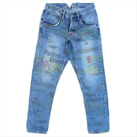 HYSTERIC GLAMOUR ヒステリックグラマー 0151AP10 ROLLER SKATING 総柄 スタッズ デニム パンツ ブルー系 ブルー系 XXS【中古】