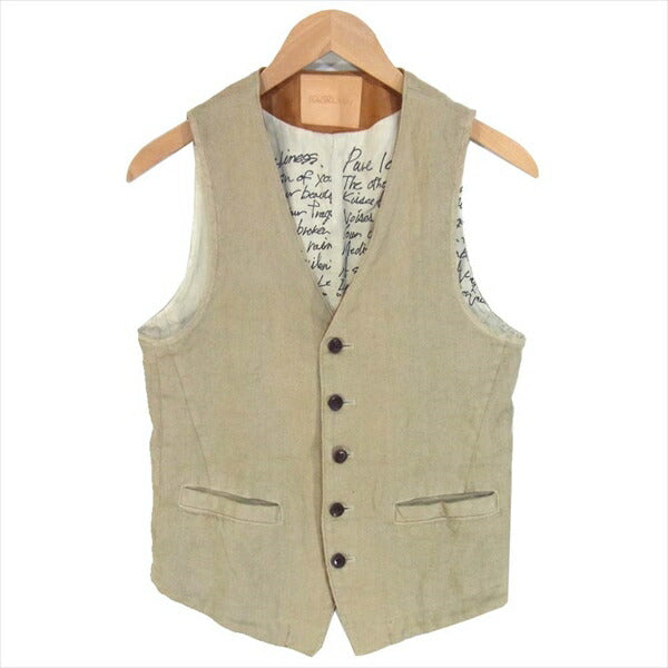 ISAMUKATAYAMA BACKLASH イサムカタヤマバックラッシュ 1330-03 リネン レザー コンビベスト 日本製 牛革 ベスト ジレ ベージュ系 M【中古】