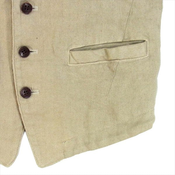 ISAMUKATAYAMA BACKLASH イサムカタヤマバックラッシュ 1330-03 リネン レザー コンビベスト 日本製 牛革 ベスト ジレ ベージュ系 M【中古】