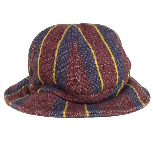 TENDERLOIN テンダーロイン T-HAT ウール コットン ハット ストライプ 日本製 帽子 エンジ×ネイビー系 エンジ×ネイビー系 L【中古】