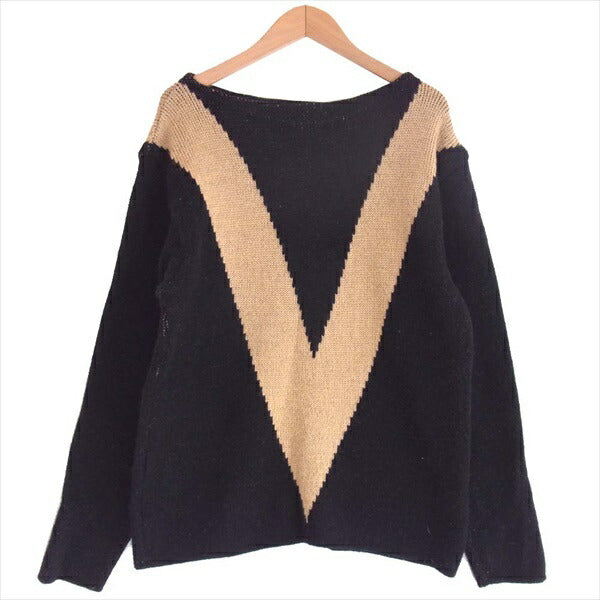 TENDERLOIN テンダーロイン 15AW T-BOAT NECK SWEATER V ボート ネック セーター ニット 黒×ベージュ 黒×ベージュ S【中古】
