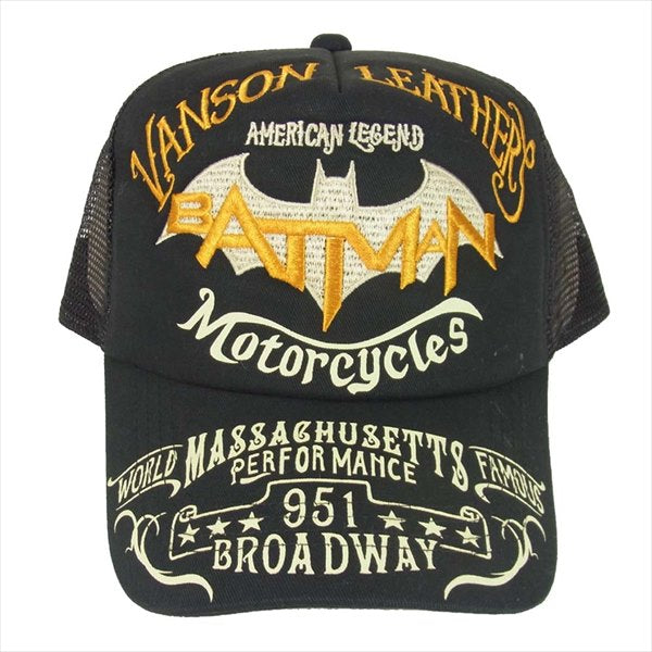 VANSON バンソン DVC-810 DCコラボ BATMAN バットマン刺繍 メッシュ キャップ 黒系 黒系 FREE【新古品】【未使用】【中古】