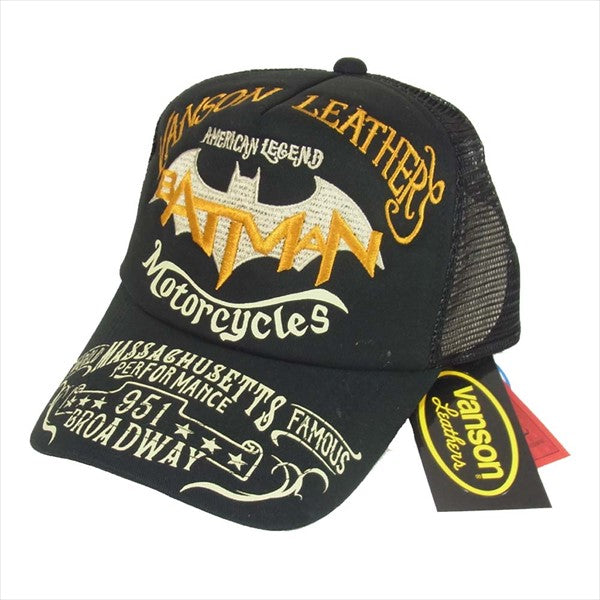 VANSON バンソン DVC-810 DCコラボ BATMAN バットマン刺繍 メッシュ キャップ 黒系 黒系 FREE【新古品】【未使用】【中古】