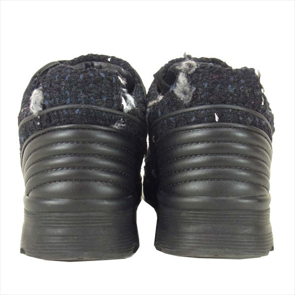 CHANEL シャネル G31711 ツイード×レザー エンブレム チャーム レディース スニーカー 黒系 36【美品】【中古】