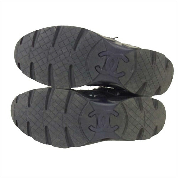 CHANEL シャネル G31711 ツイード×レザー エンブレム チャーム レディース スニーカー 黒系 36【美品】【中古】