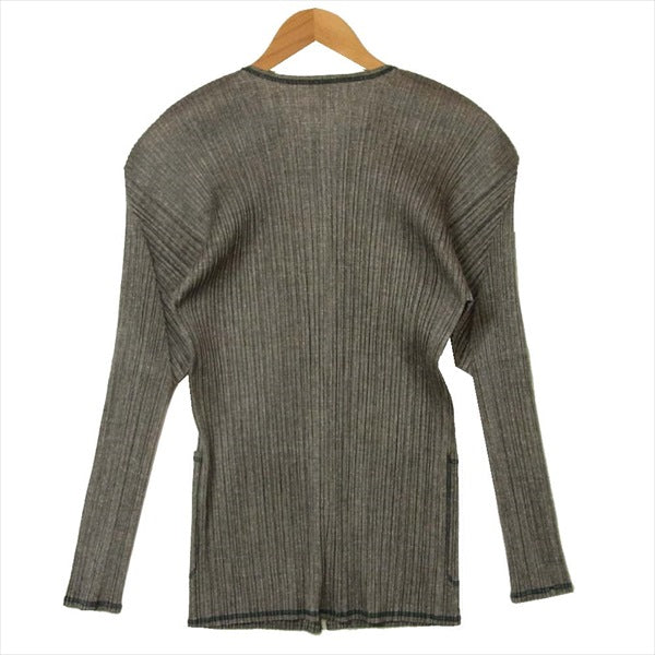 PLEATS PLEASE プリーツプリーズ PP12-JD265 ネップツイード転写プリント ノーカラー レディース ジャケット グレー系 グレー系 3【美品】【中古】