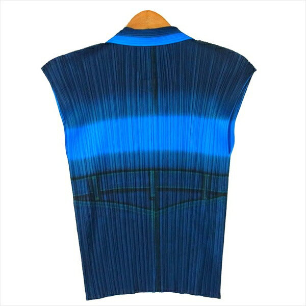 PLEATS PLEASE プリーツプリーズ イッセイミヤケ ISSEY MIYAKE PP22-JE893 グラデーション シャツ レディース ノースリーブ ブルー系 3【美品】【中古】