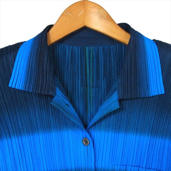 PLEATS PLEASE プリーツプリーズ イッセイミヤケ ISSEY MIYAKE PP22-JE893 グラデーション シャツ レディース ノースリーブ ブルー系 3【美品】【中古】