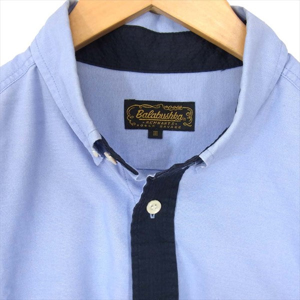 BALABUSHKA バラブシュカ 切替 ボタンダウン ロングスリーブ バイカラー 長袖シャツ 水色系 水色系 M【中古】