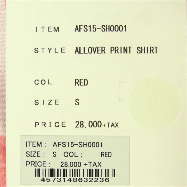 エー・フォー ラブス AFS15-SH0001 ALLOVER PRINT SHIRT プリント 長袖シャツ ピンク系 S【新古品】【未使用】【中古】