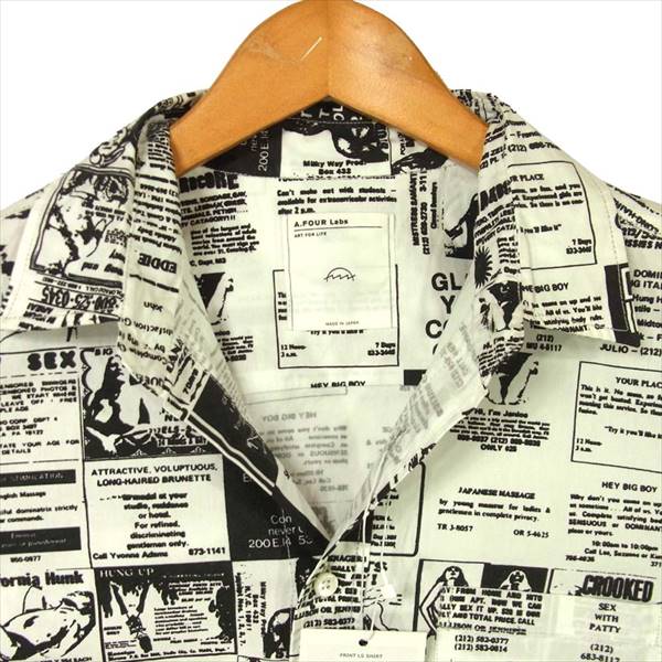 エー・フォー ラブス A.FOUR Labs AFW6-SH001 PRINT LS SHIRT プリント 長袖シャツ ホワイト系 S 【新古品】【未使用】【即決】 ホワイト系 S【新古品】【未使用】【中古】