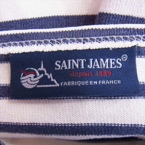 SAINT JAMES セントジェームス ウェッソン ボーダー 刺繍 バスクシャツ カットソー 白×紺 白×紺 USA 10【中古】
