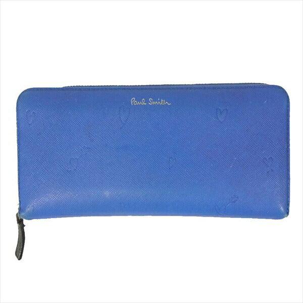 Paul Smith ポール・スミス 30PA 873-438 スミシーハート ラウンドジップ ウォレット レディース 財布 ブルー系  ブルー系【中古】