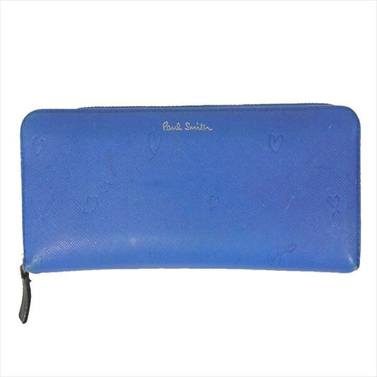 Paul Smith ポール・スミス 30PA 873-438 スミシーハート ラウンドジップ ウォレット レディース 財布 ブルー系  ブルー系【中古】
