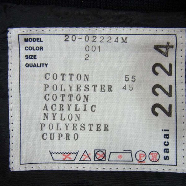 Sacai サカイ 20-02224M THE STOREKNIT BLOUSON 切替 ブルゾン ボンバージャケット ニット 黒系 2【美品】【中古】