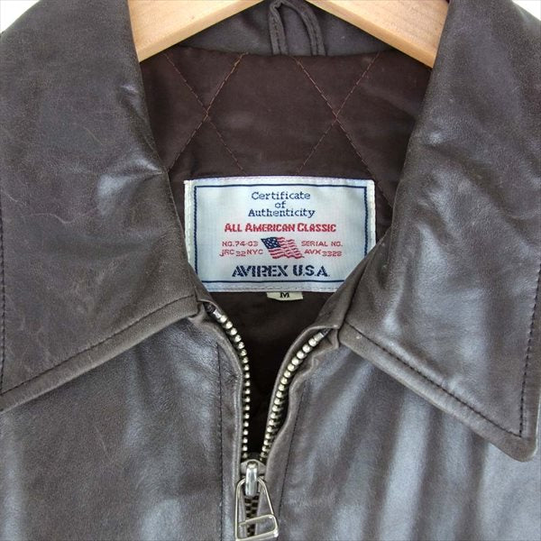 AVIREX アヴィレックス 611129 シングル レザー ライダース レザー ジャケット ダークブラウン系 M【中古】