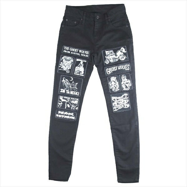 HYSTERIC GLAMOUR ヒステリックグラマー 05191AP03 GHOST WOLVES COLLAGE PT パッチ リメイク スリム パンツ 黒系 26インチ【美品】【中古】