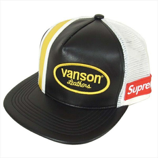 Supreme シュプリーム × バンソン VANSON 20SS Mesh Back 5-Panel レザー切替 5パネル メッシュ キャップ ブラック系【美品】【中古】