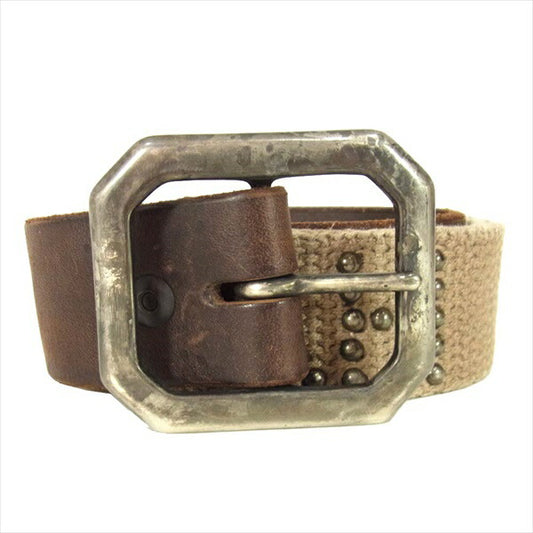 HYSTERIC GLAMOUR ヒステリックグラマー × オールドスタッズ OLD STUD レザー切替 ロゴスタッズ テープ ベルト ブラウン系 ブラウン系 S【中古】