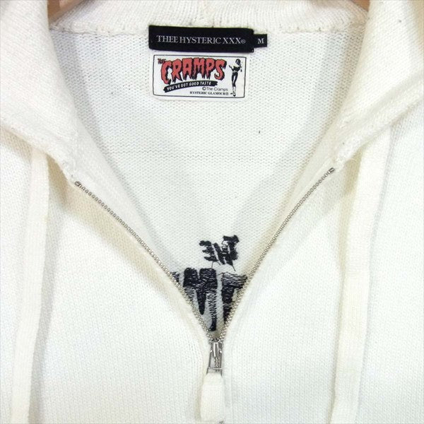 HYSTERIC GLAMOUR ヒステリックグラマー × ザ クランプス THE CRAMPS ニット ジップ パーカー ホワイト系 ホワイト系 M【中古】