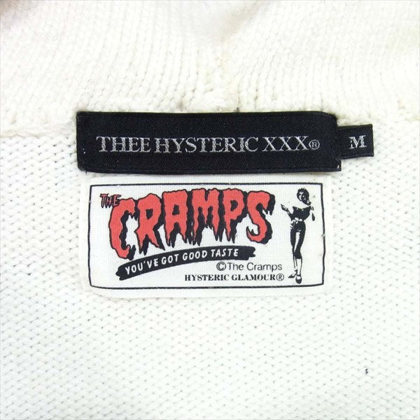 HYSTERIC GLAMOUR ヒステリックグラマー × ザ クランプス THE CRAMPS ニット ジップ パーカー ホワイト系 ホワイト系 M【中古】