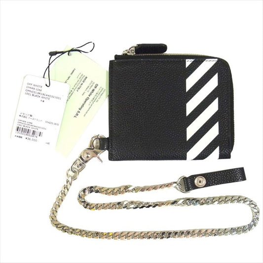 OFF-WHITE オフホワイト 国内正規品 OMNC013R19C440321001 DIAGONALS CHAIN WALLET ウオレット 財布 BLACK WHITE  BLACK WHITE【極上美品】【中古】