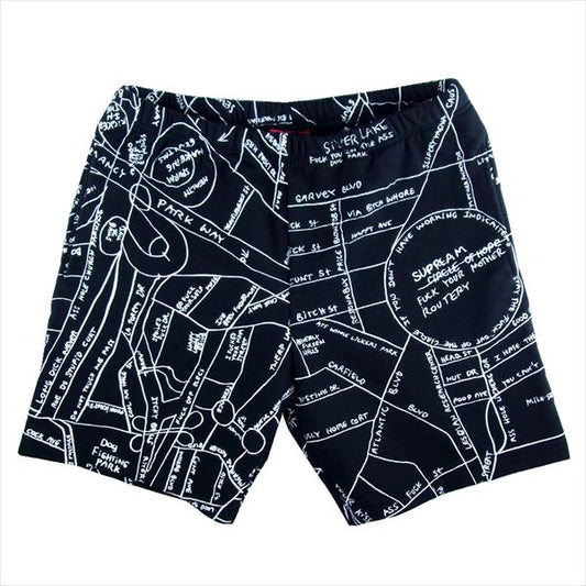 Supreme シュプリーム 19ss Gonz Embroidered Map Sweatshort スウェット ショーツ ハーフ パンツ ブラック系 S【美品】【中古】