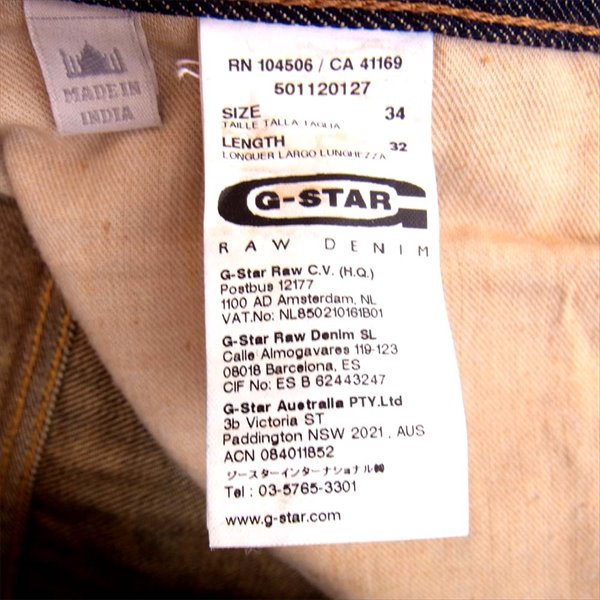 G-STAR ジースター RAW VINTAGE AGED STRAIGHT DENIM ビンテージ 加工 ストレート デニム パンツ インディゴブルー系 34【極上美品】【中古】