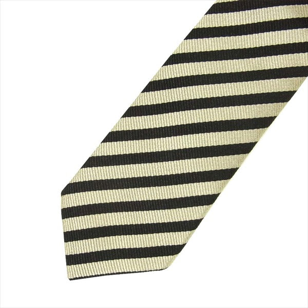 SAINT LAURENT サンローラン 未使用品 19SS 557125 4Y009 9160 レジメンタル ナロー タイ ネクタイ 黒 × 白 黒 × 白【極上美品】【中古】