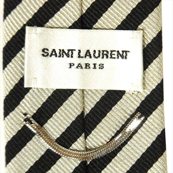 SAINT LAURENT サンローラン 未使用品 19SS 557125 4Y009 9160 レジメンタル ナロー タイ ネクタイ 黒 × 白 黒 × 白【極上美品】【中古】