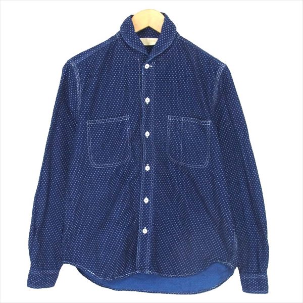 The Stylist Japan ザスタイリストジャパン 胸ポケット 刺繍 丸襟 ドット フランネル 長袖シャツ ネイビー系 M【中古】