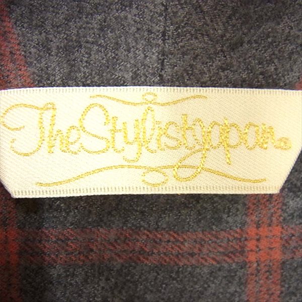 The Stylist Japan ザスタイリストジャパン 胸ポケット 刺繍 丸襟 チェック フランネル 長袖シャツ グレー系 S【中古】
