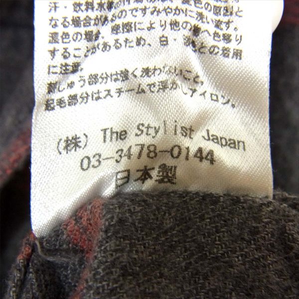 The Stylist Japan ザスタイリストジャパン 胸ポケット 刺繍 丸襟 チェック フランネル 長袖シャツ グレー系 S【中古】