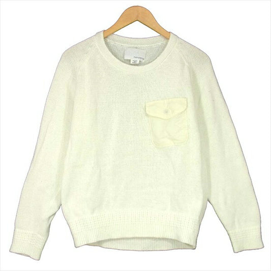 nanamica ナナミカ COOLMAX Crew Neck Sweater コットン プルオーバー 胸ポケット ニット カットソー 白系 S【中古】
