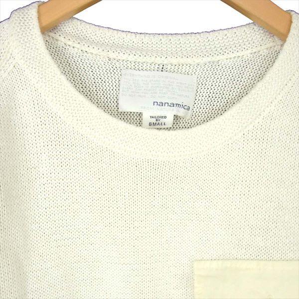 nanamica ナナミカ COOLMAX Crew Neck Sweater コットン プルオーバー 胸ポケット ニット カットソー 白系 S【中古】