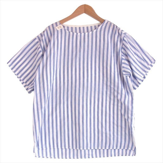 PORTER CLASSIC ポータークラシック BASQUE STRIPE SHIRT バスク ストライプ 半袖シャツ 白×青 白×青 S【中古】
