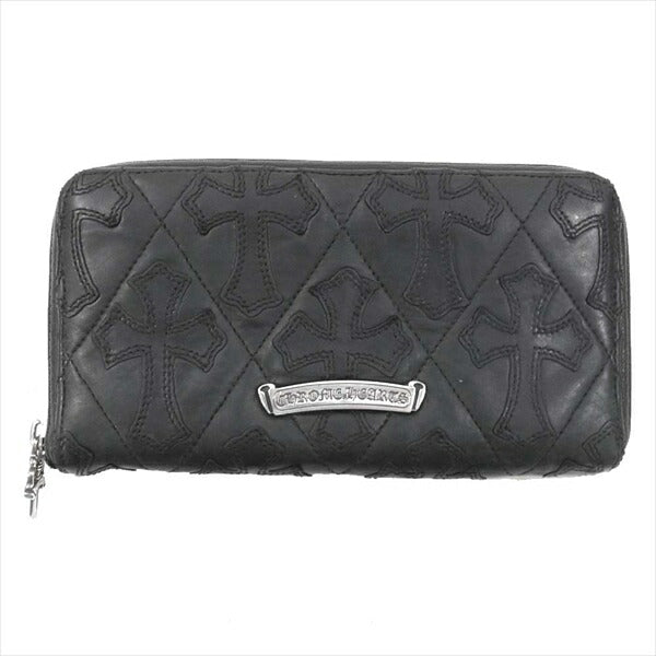 CHROME HEARTS クロムハーツ（原本無） REC F ZIP キルティング セメタリークロス ラウンドファスナー ジップ レザー ウォレット 財布 ブラック系【中古】