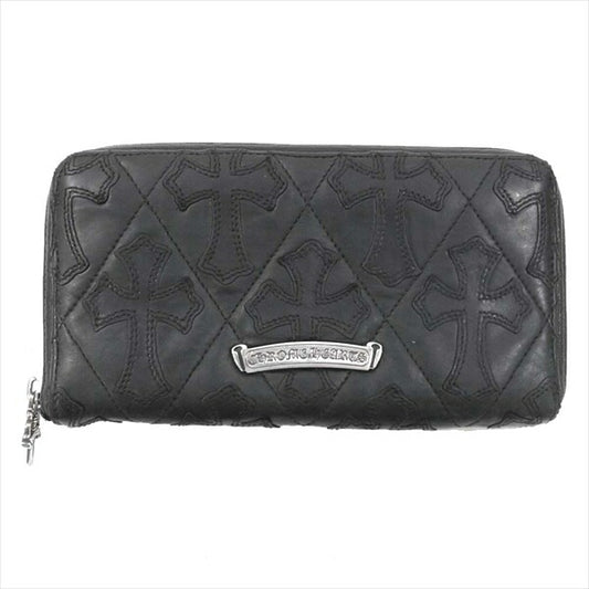 CHROME HEARTS クロムハーツ（原本無） REC F ZIP キルティング セメタリークロス ラウンドファスナー ジップ レザー ウォレット 財布 ブラック系【中古】