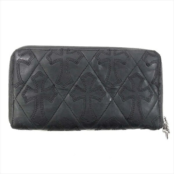 CHROME HEARTS クロムハーツ（原本無） REC F ZIP キルティング セメタリークロス ラウンドファスナー ジップ レザー ウォレット 財布 ブラック系【中古】