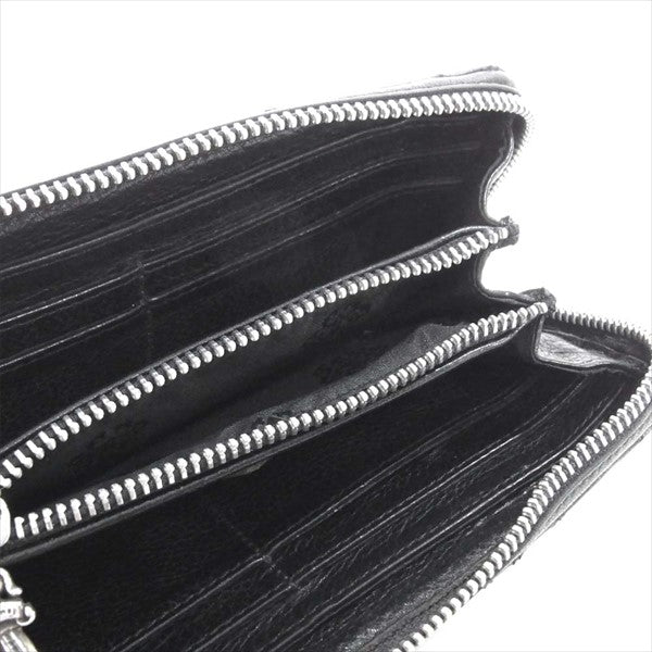 CHROME HEARTS クロムハーツ（原本無） REC F ZIP キルティング セメタリークロス ラウンドファスナー ジップ レザー ウォレット 財布 ブラック系【中古】