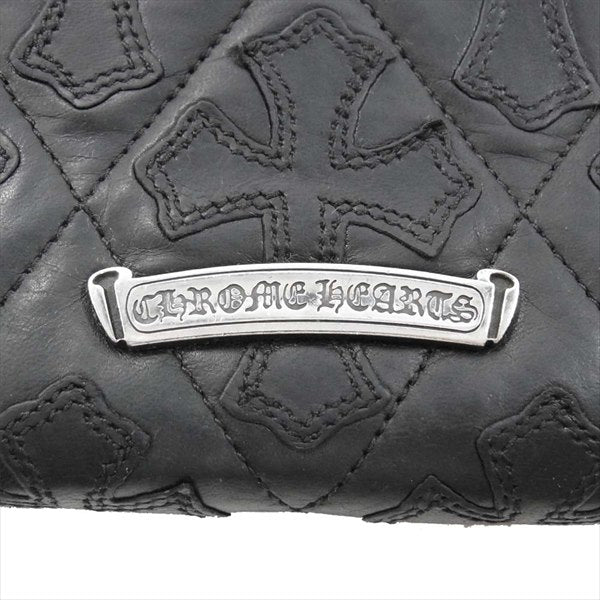 CHROME HEARTS クロムハーツ（原本無） REC F ZIP キルティング セメタリークロス ラウンドファスナー ジップ レザー ウォレット 財布 ブラック系【中古】