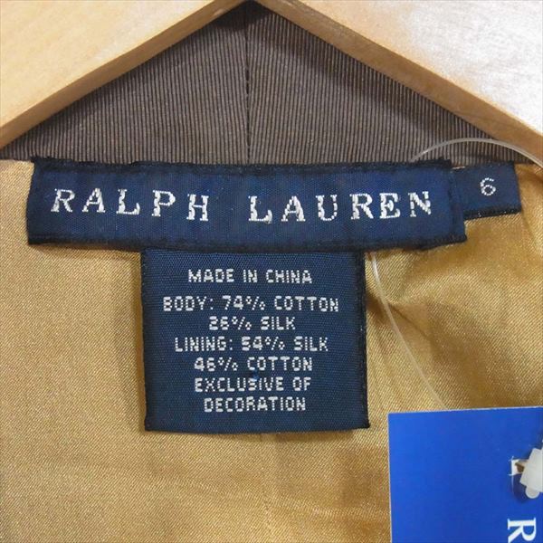 RALPH LAUREN ラルフローレン コットン シルク 装飾 レディース ベスト ジレ ライトブラウン系 6【新古品】【未使用】【中古】