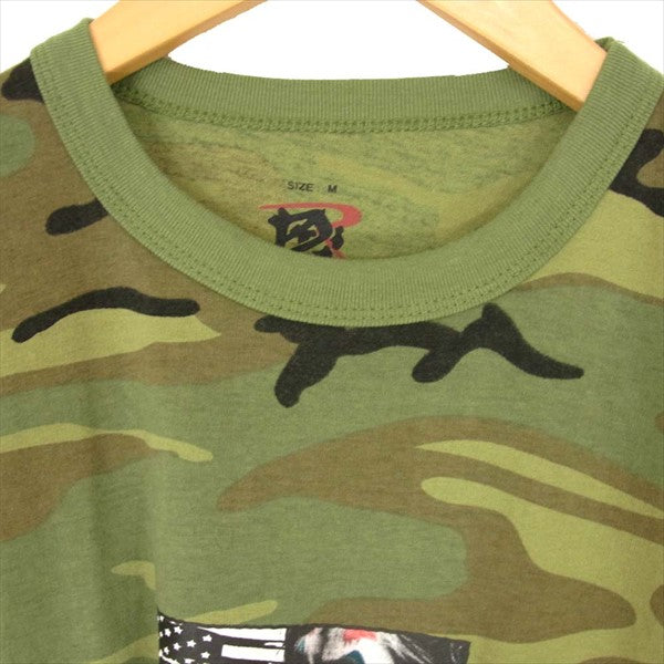 エフアールティー GOD BROS AMERICA CAMO T-SHIRT ゴッド ブロス アメリカ カモ 半袖 Tシャツ カーキ(オリーブグリーン)系 M【新古品】【未使用】【中古】