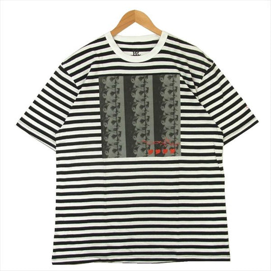 FRT グラフィック プリント 半袖 Tシャツ 白 × 黒 ボーダー  白 × 黒 ボーダー XL【新古品】【未使用】【中古】